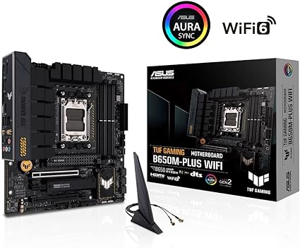 ASUS TUF GAMING B650M-PLUS WIFI Socket AM5 (LGA 1718) Ryzen 7000 mATX gaming motherboard(14 power stages, PCIe® 5.0 M.2 support, DDR5 memory, 2.5 Gb Ethernet, WiFi 6, USB4® support and Aura Sync) ASUS TUF GAMING B650M-PLUS WIFI Socket AM5 (LGA 1718) Ryzen 7000 mATX gaming motherboard(14 power stages, PCIe® 5.0 M.2 support, DDR5 memory, 2.5 Gb Ethernet, WiFi 6, USB4® support and Aura Sync)